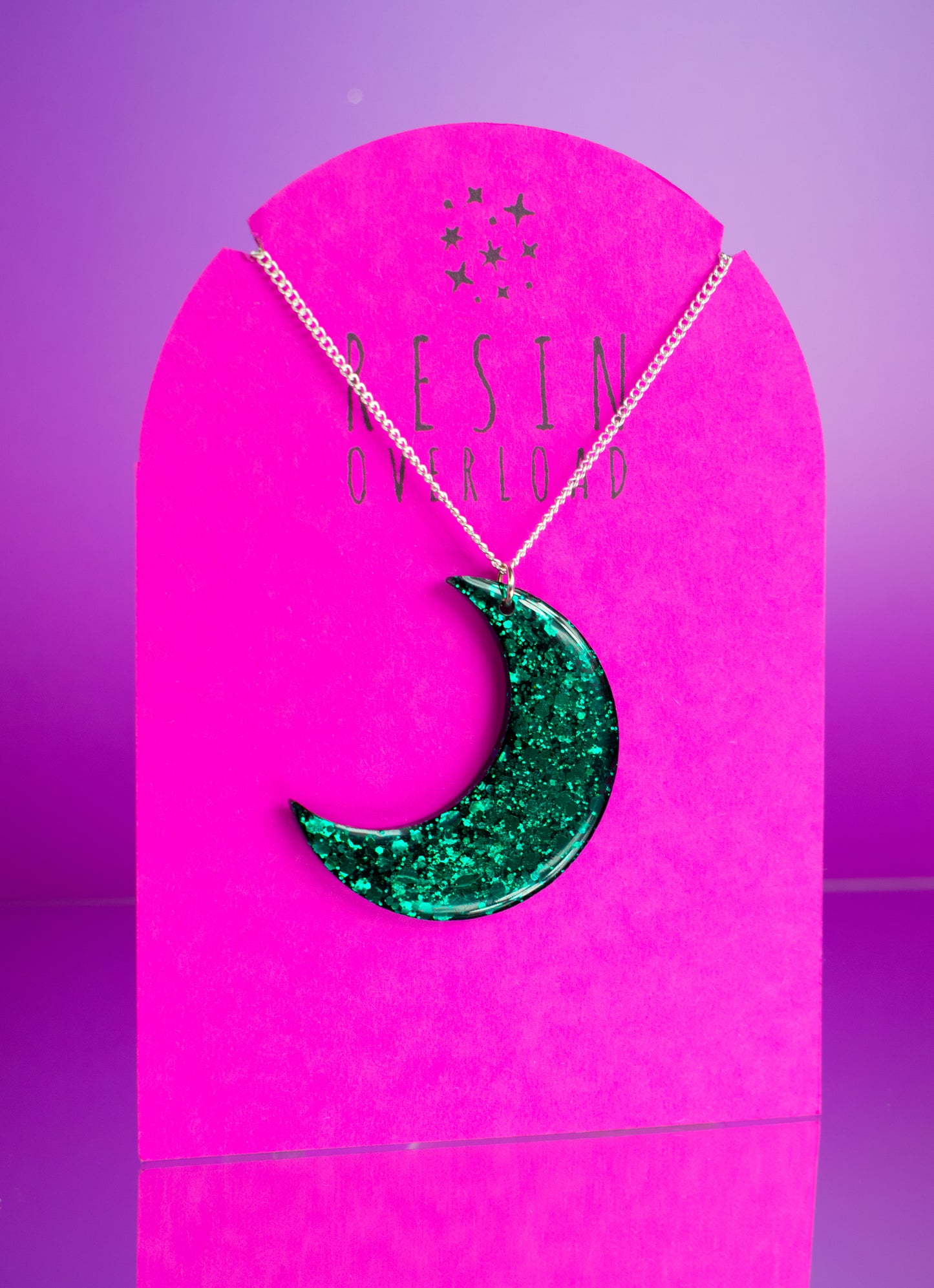 Emerald Green Glitter Crescent Moon Pendant