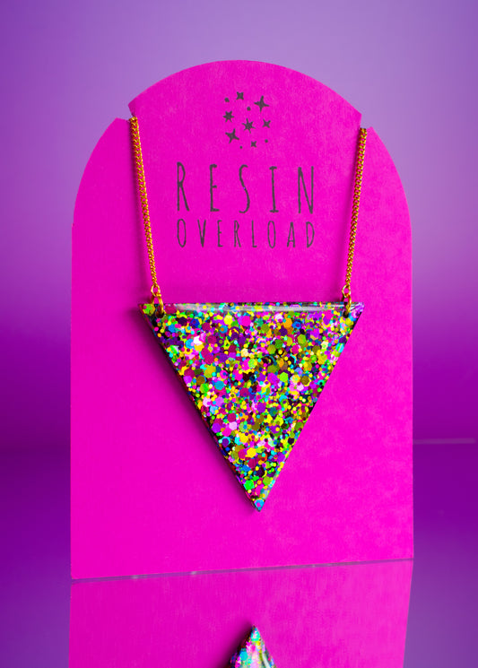 Triangle Necklace Multicoloured Glitter Geometric Shape Triangular