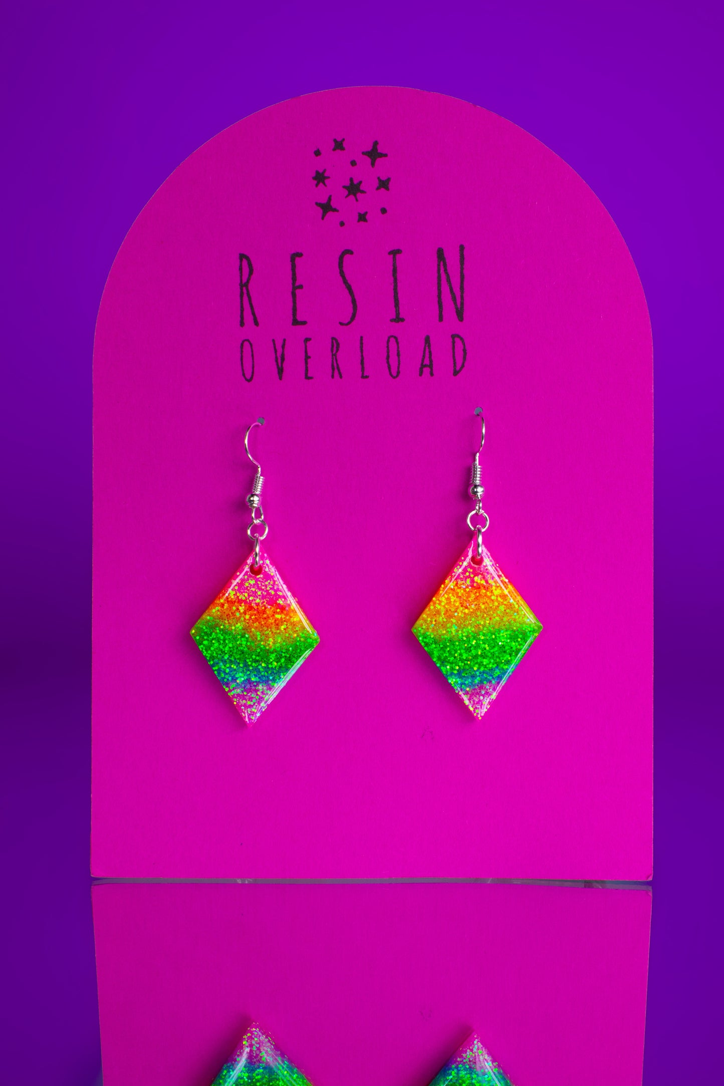 Rainbow Glitter Iridescent Diamond Shaped Earrings