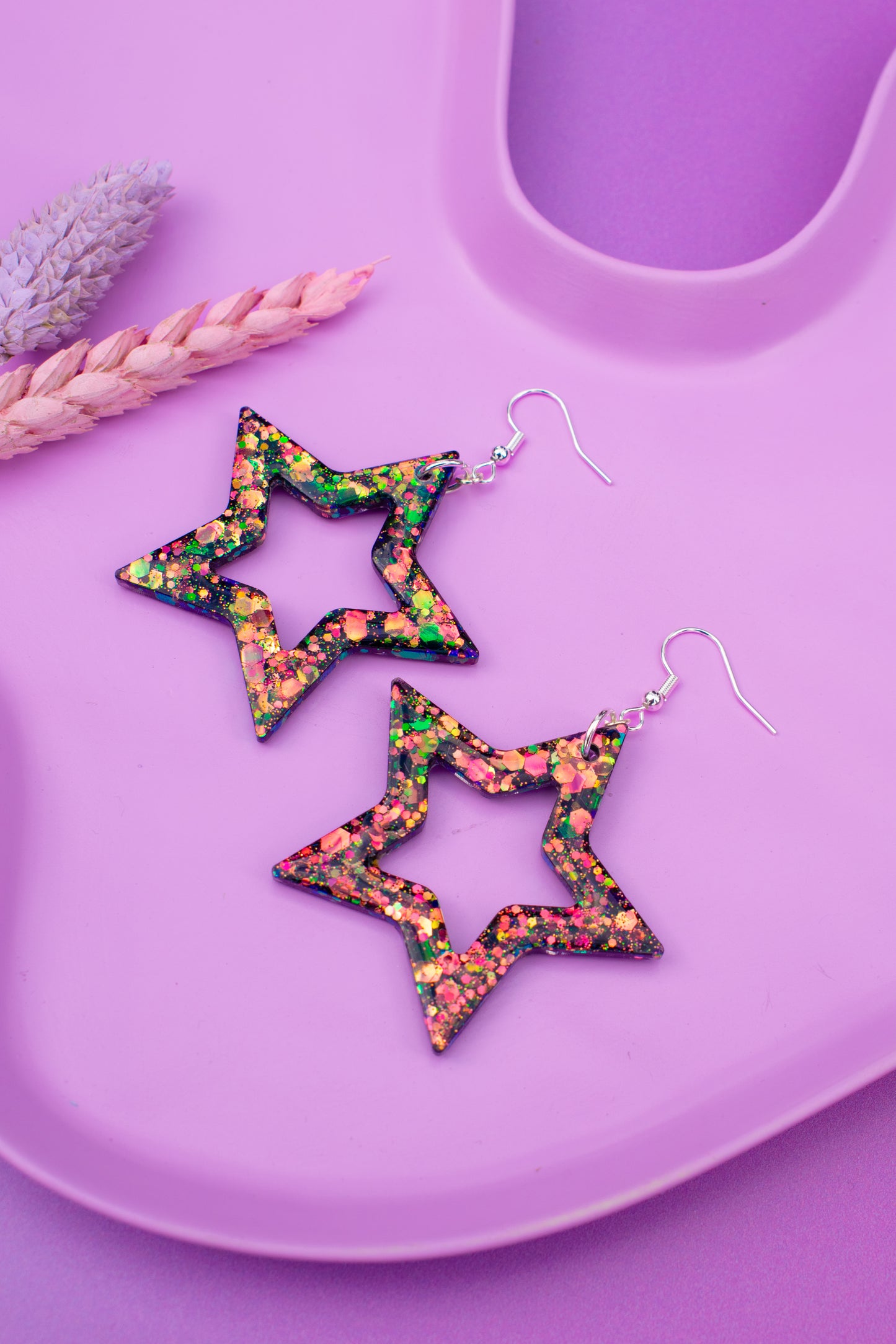 Star Shaped Statement Earrings Colour-Shift Glitter