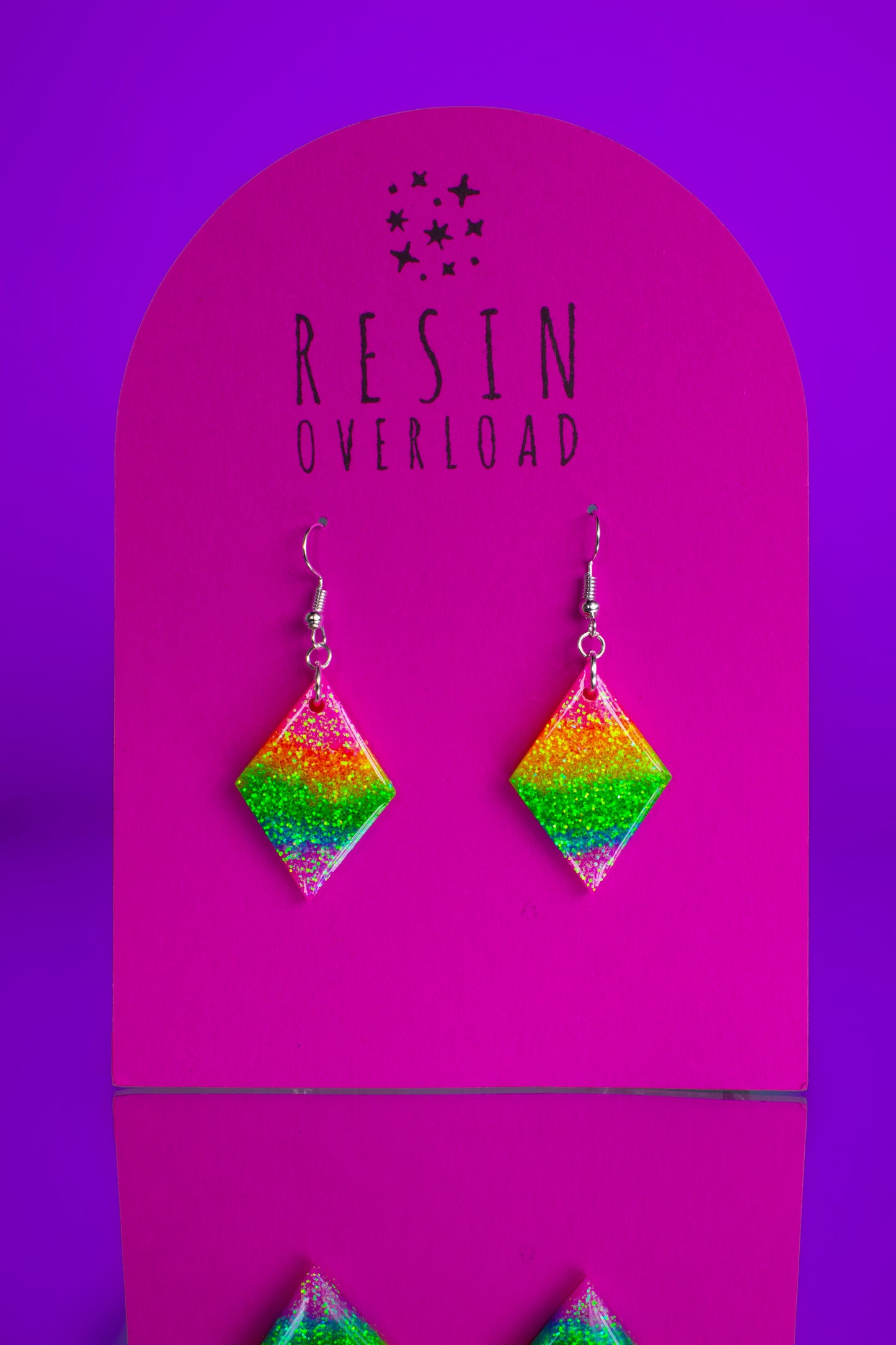 Rainbow Glitter Iridescent Diamond Shaped Earrings