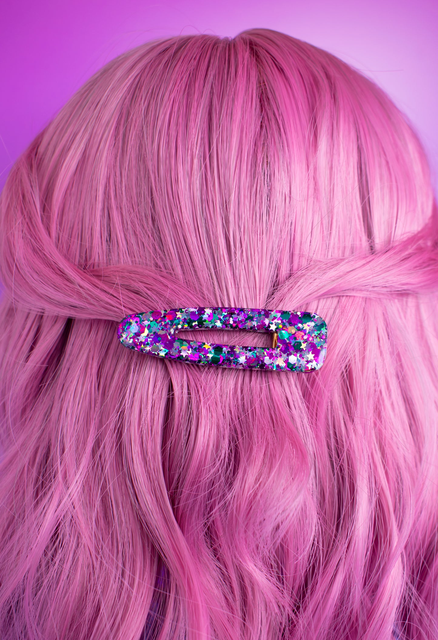 Purple Teal & Silver Glitter Chunky Resin Hair Clip