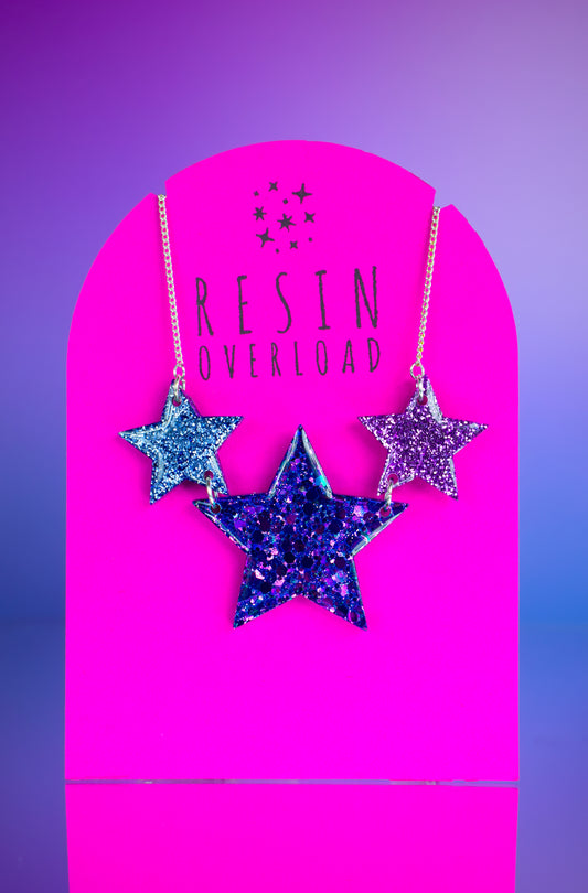 Purple Stars Statement Necklace Glitter