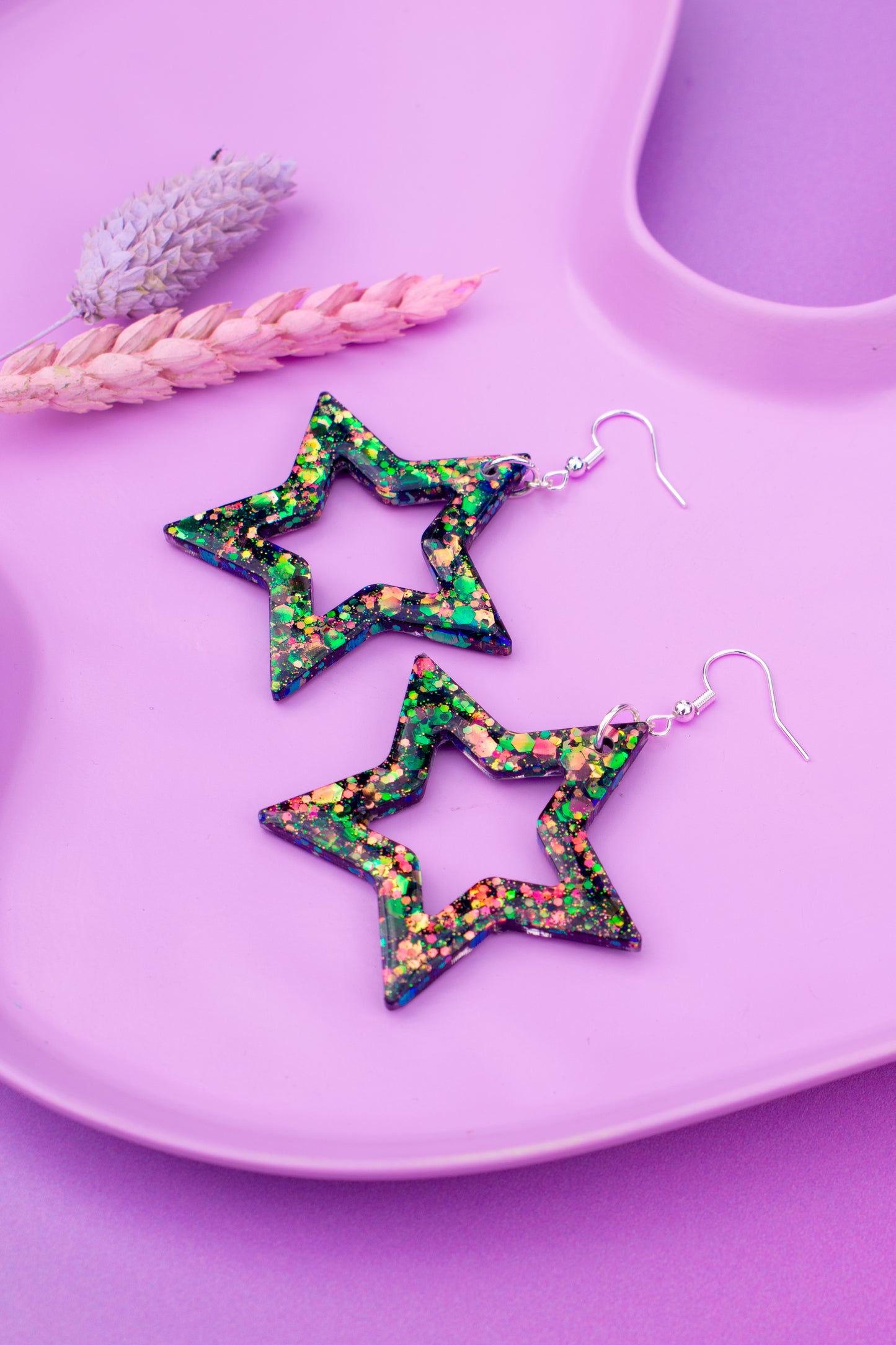 Star Shaped Statement Earrings Colour-Shift Glitter