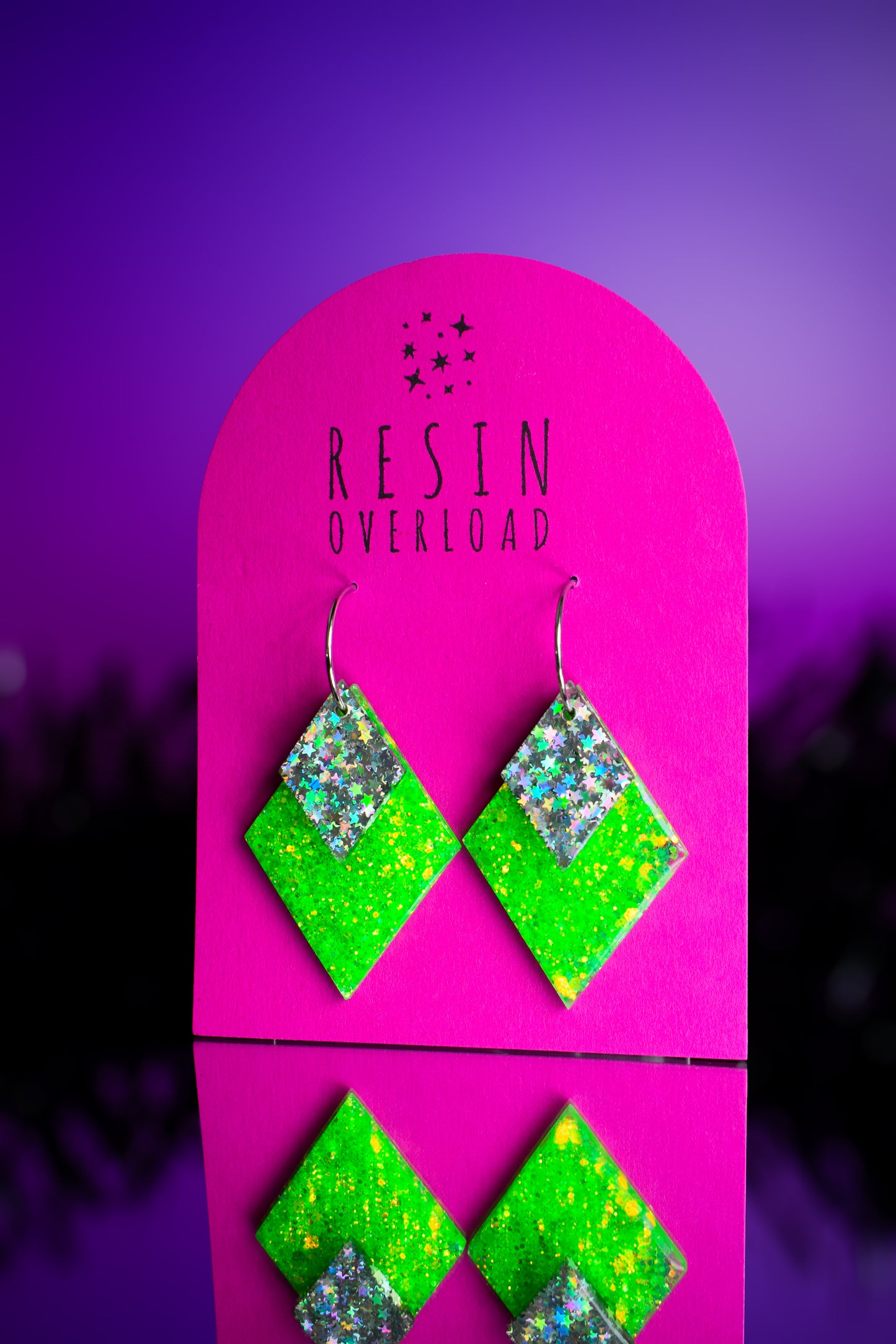 Lime Green & Silver Holographic Geometric Hoop Earrings