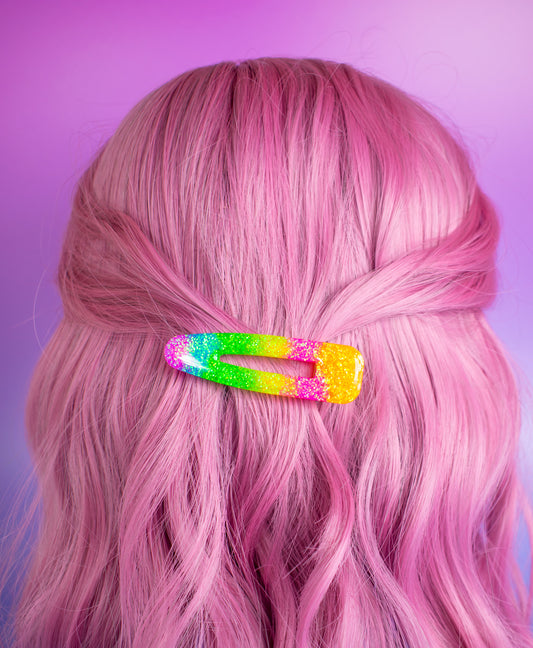 Rainbow Iridescent Glitter Chunky Resin Hair Clip