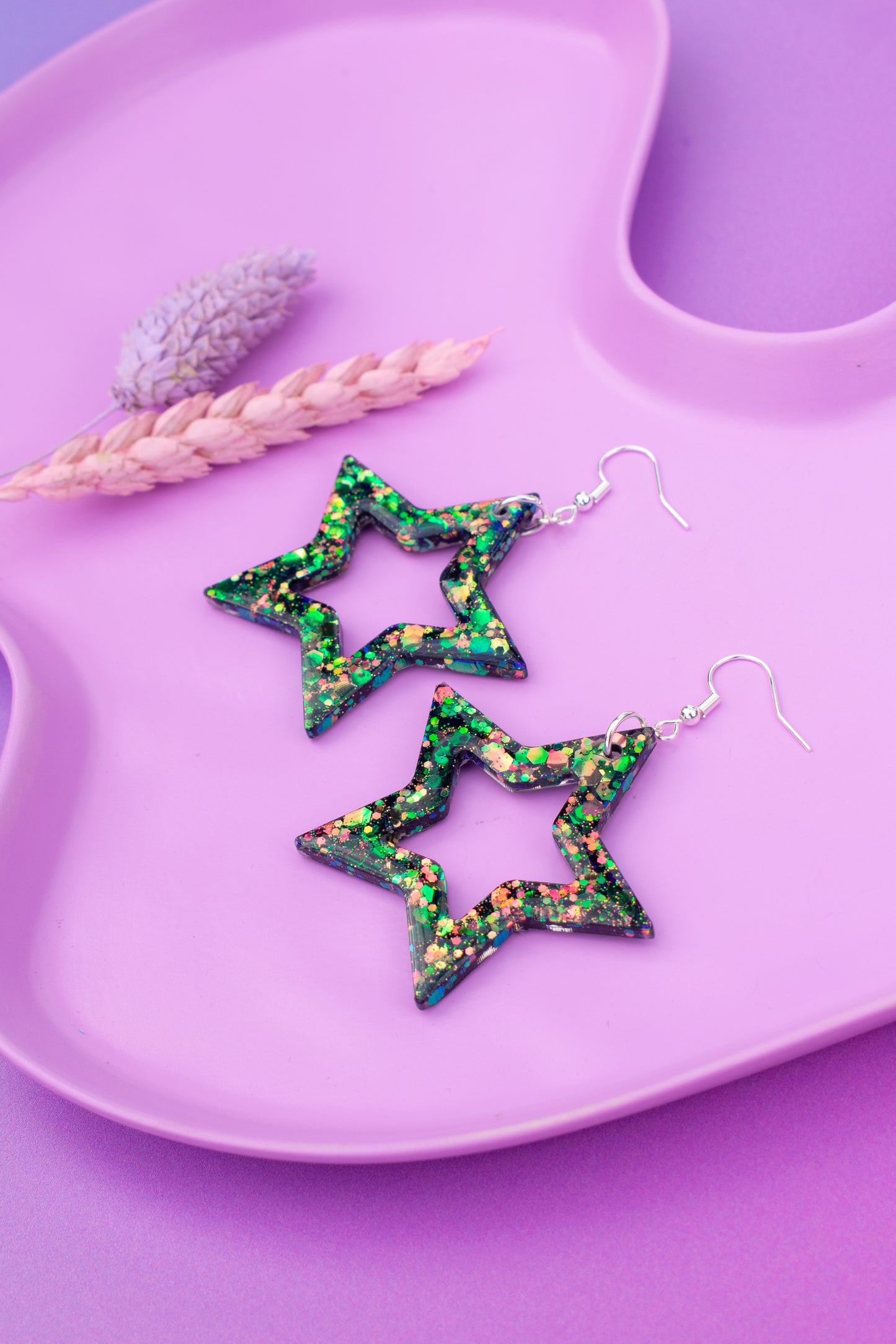 Star Shaped Statement Earrings Colour-Shift Glitter