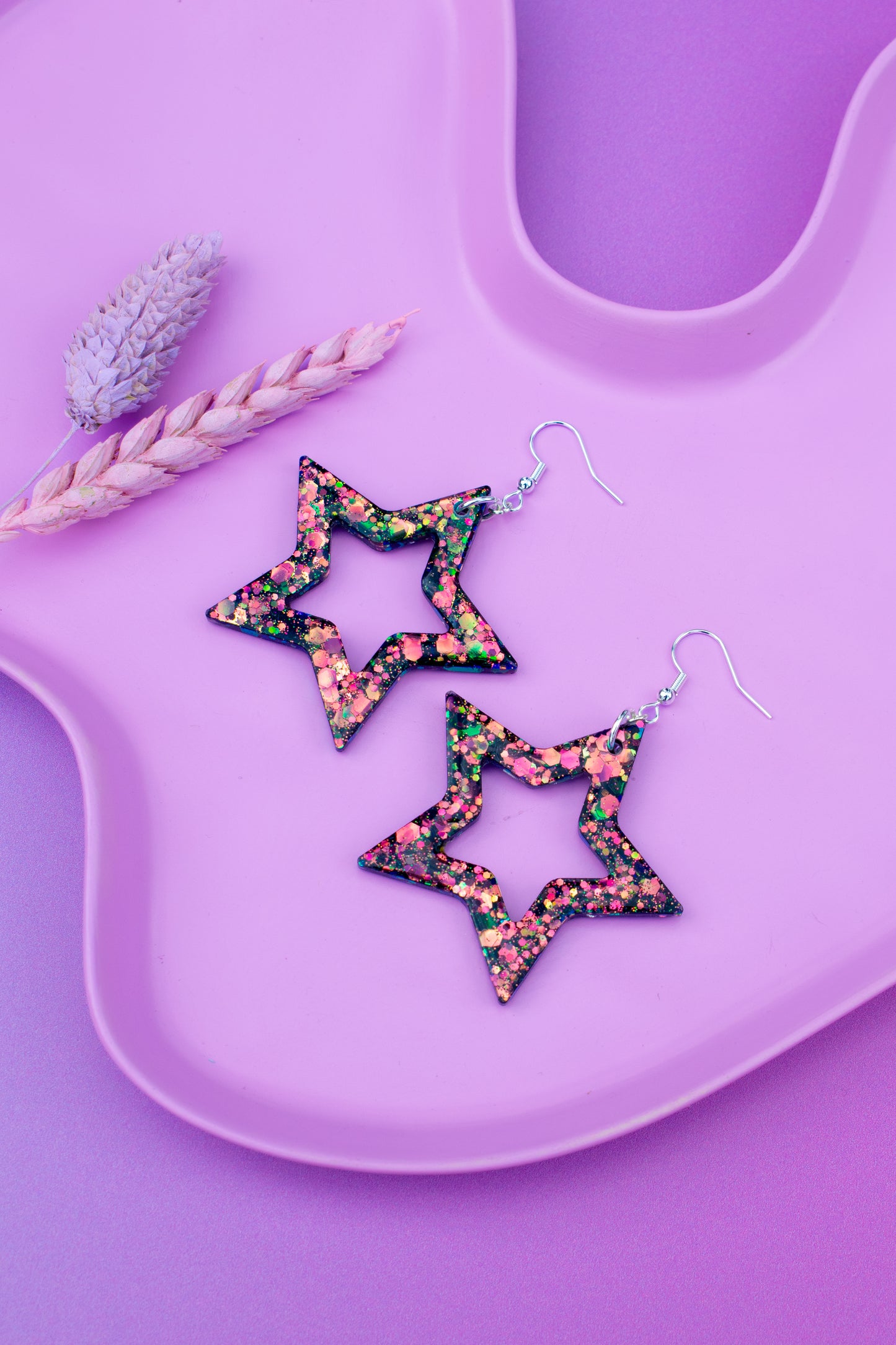 Star Shaped Statement Earrings Colour-Shift Glitter