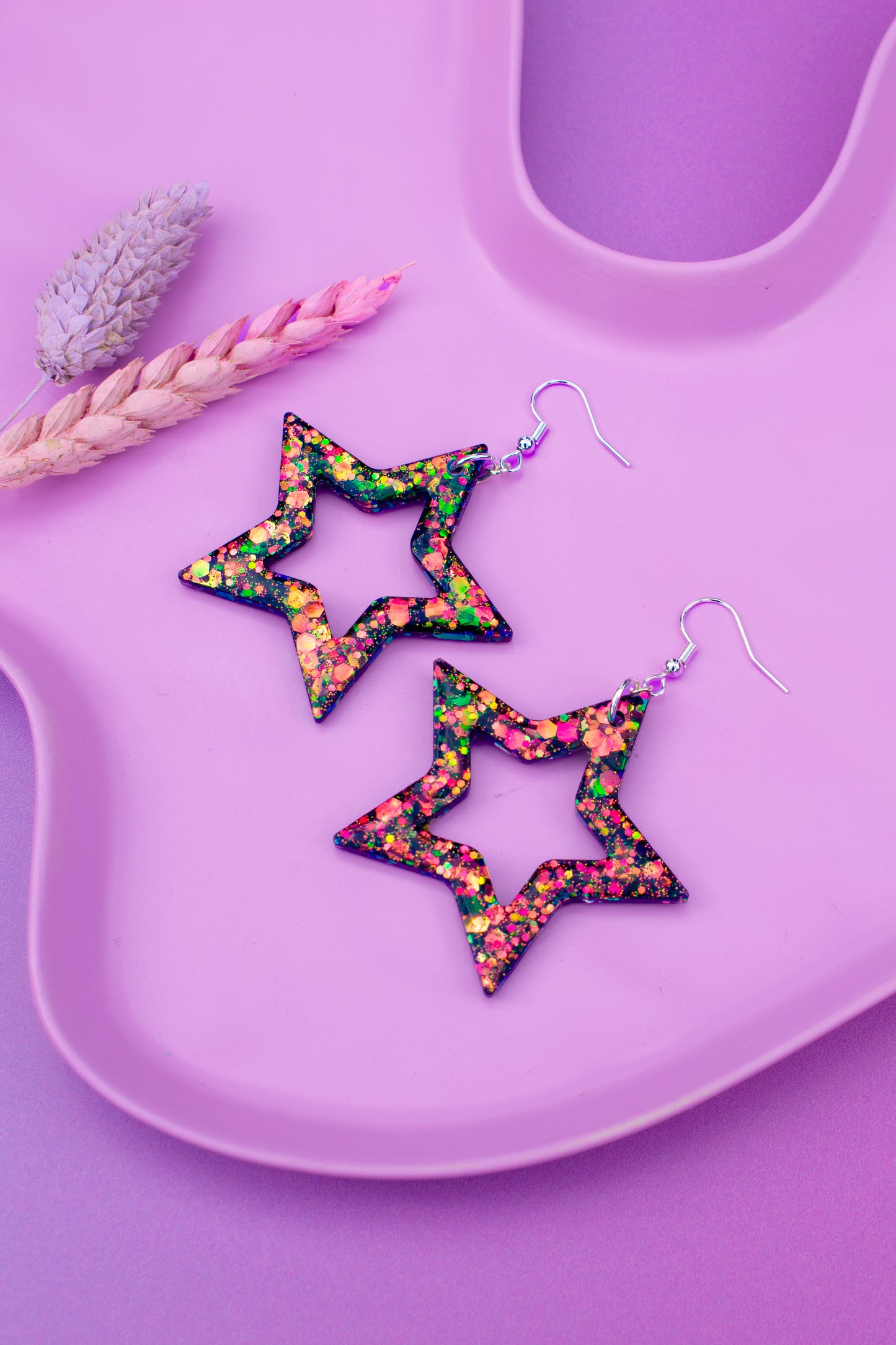 Star Shaped Statement Earrings Colour-Shift Glitter