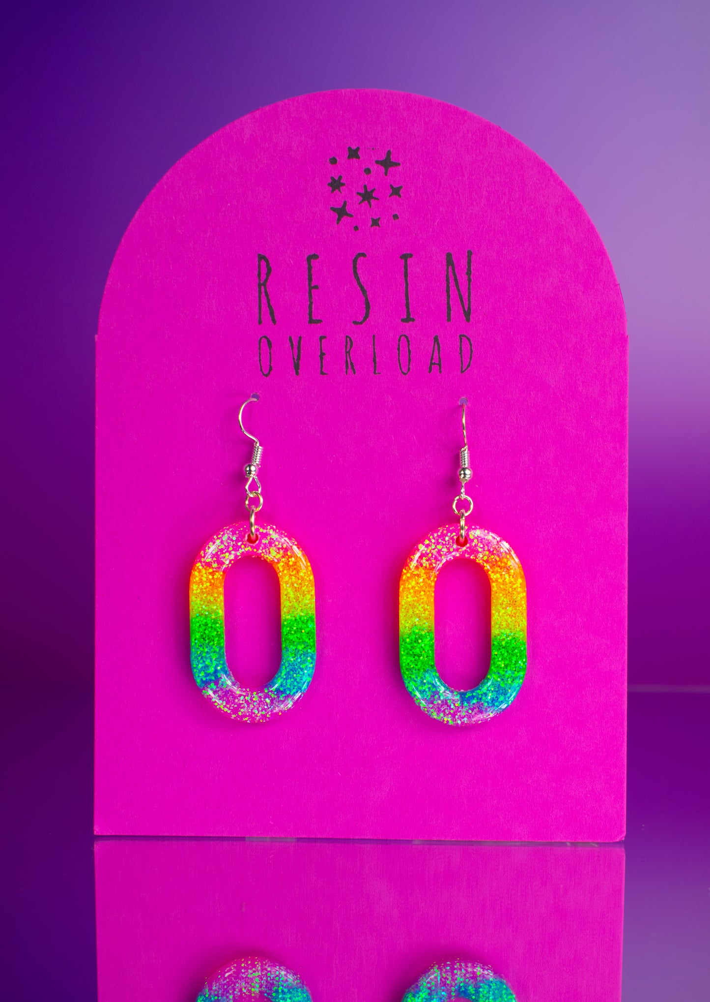 Rainbow Glitter Iridescent Hoop Earrings Geometric Shaped