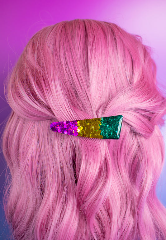 Pink Purple Gold & Teal Glitter Chunky Resin Hair Clip