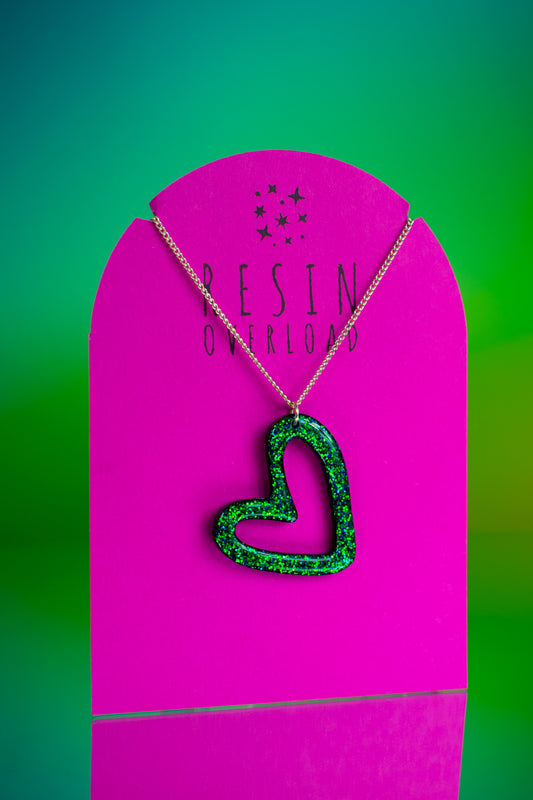 Green & Black Heart Shaped Necklace Glitter