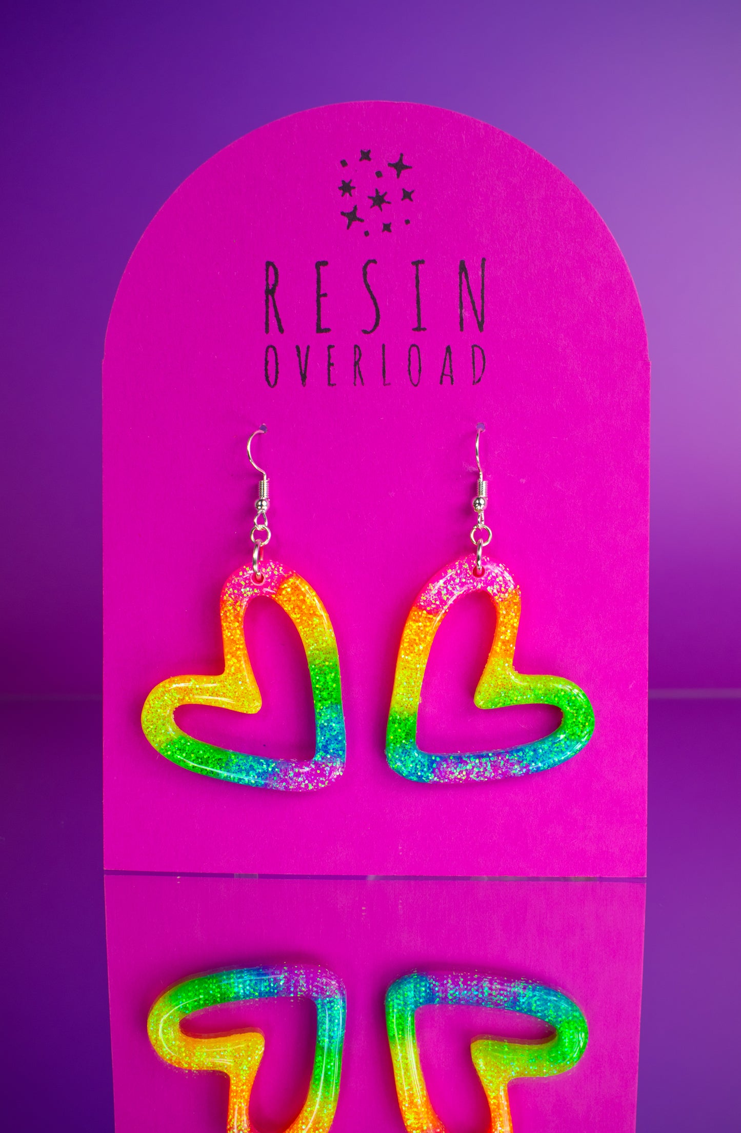 Rainbow Glitter Iridescent Heart Shaped Earrings