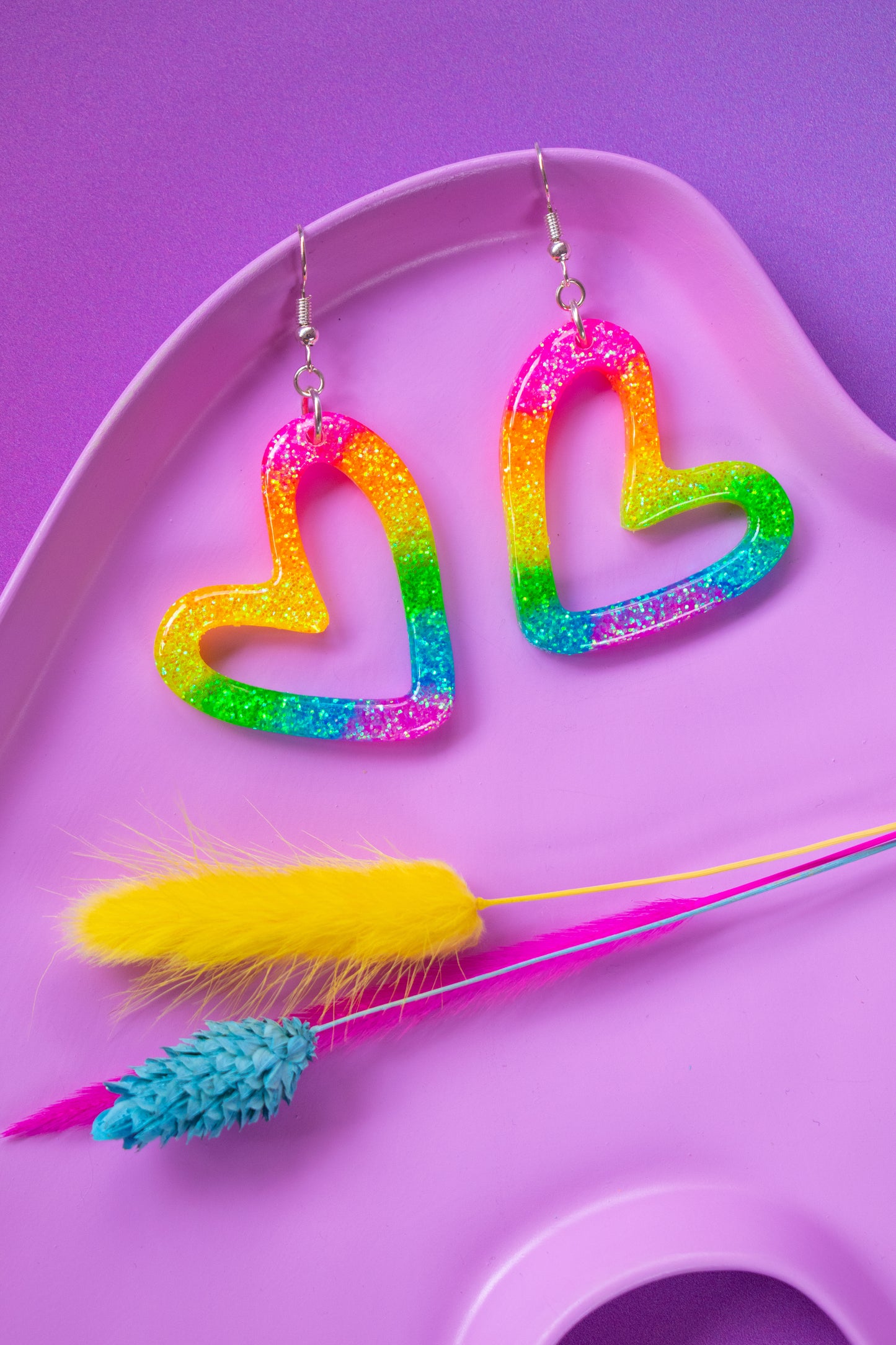 Rainbow Glitter Iridescent Heart Shaped Earrings