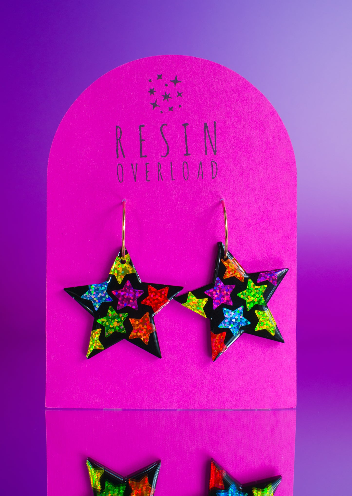 Rainbow Star Statement Earrings Gold Hoops