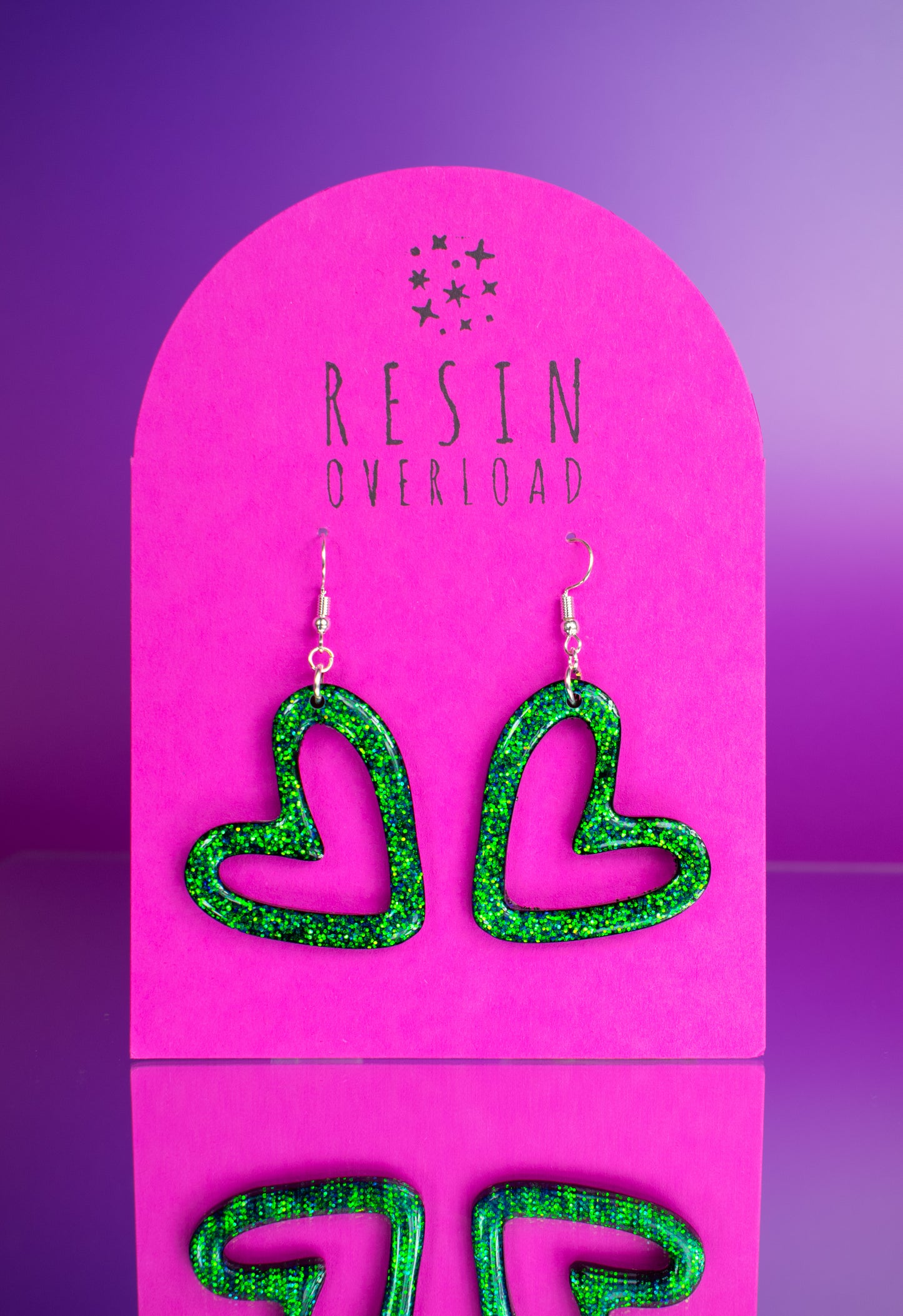 Green & Black Glitter Heart Shaped Earrings