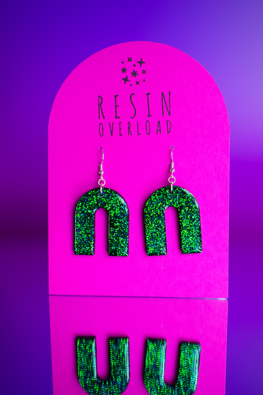 Green & Black Glitter Arch Earrings