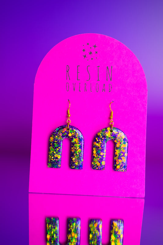 Purple & Green Glitter Arch Earrings